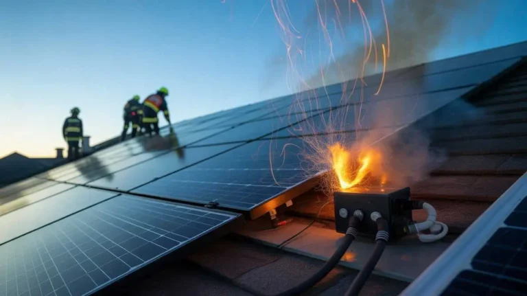 Can Solar Panels Cause Fire? Sparks coming from a solar panel junction box during an electrical failure.