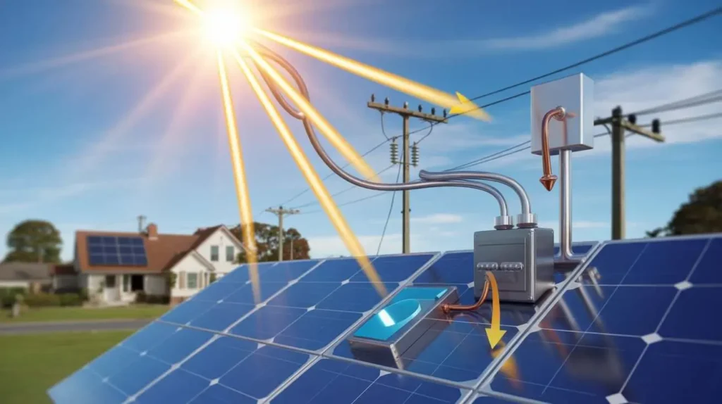 Difference between solar energy and electricity as sunlight is converted into electrical power
