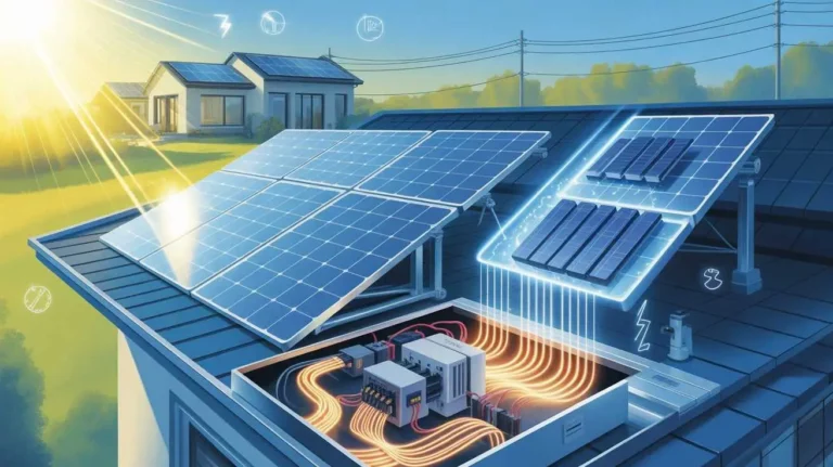 Difference between solar energy and electricity explained through a residential solar panel system