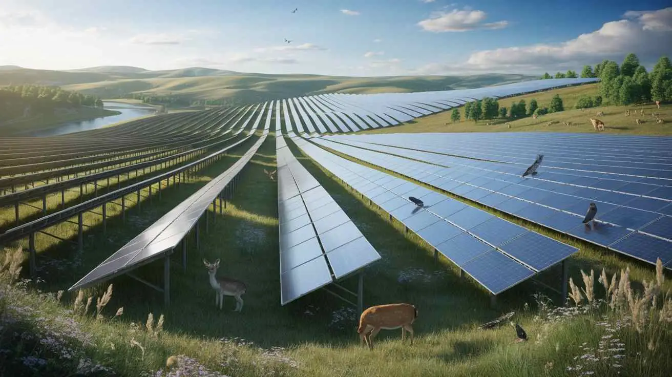Environmental Impact of Solar Panels displayed through eco-friendly solar arrays supporting clean energy and natural ecosystems.