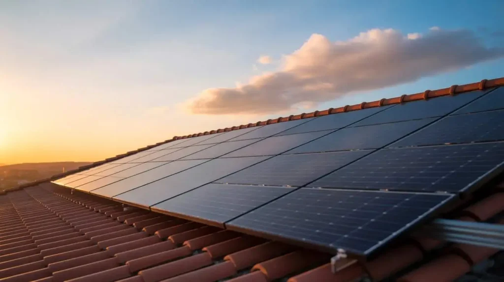 How solar power works step by step illustrated by solar panels installed on a home roof