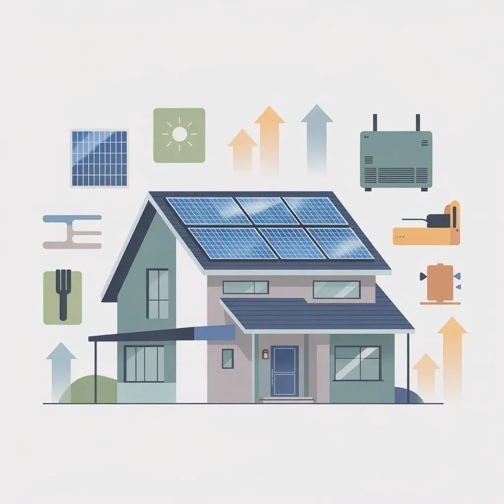 Solar incentives illustration showing tax credits, rebates, and net metering concepts