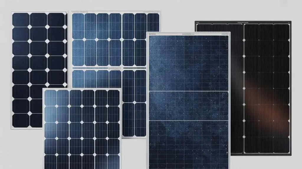 Types of Solar Panels Explained showing monocrystalline and polycrystalline solar panels arranged in a clean comparison layout.