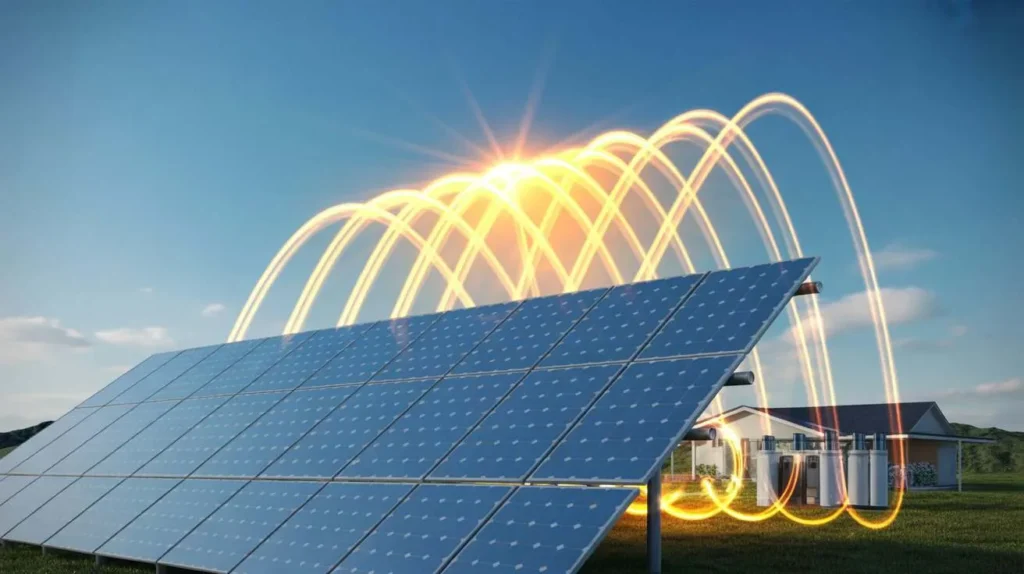 What Is Solar Energy illustration showing how sunlight is converted into electricity using solar panels
