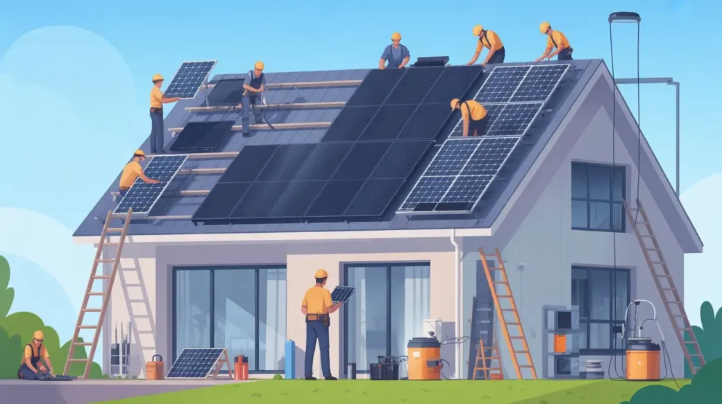 Infographic of a complete home solar setup describing how long solar installation takes in America
