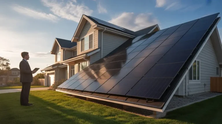 Home solar panel system with homeowner calculating how much do solar panels cost after incentives in the USA.