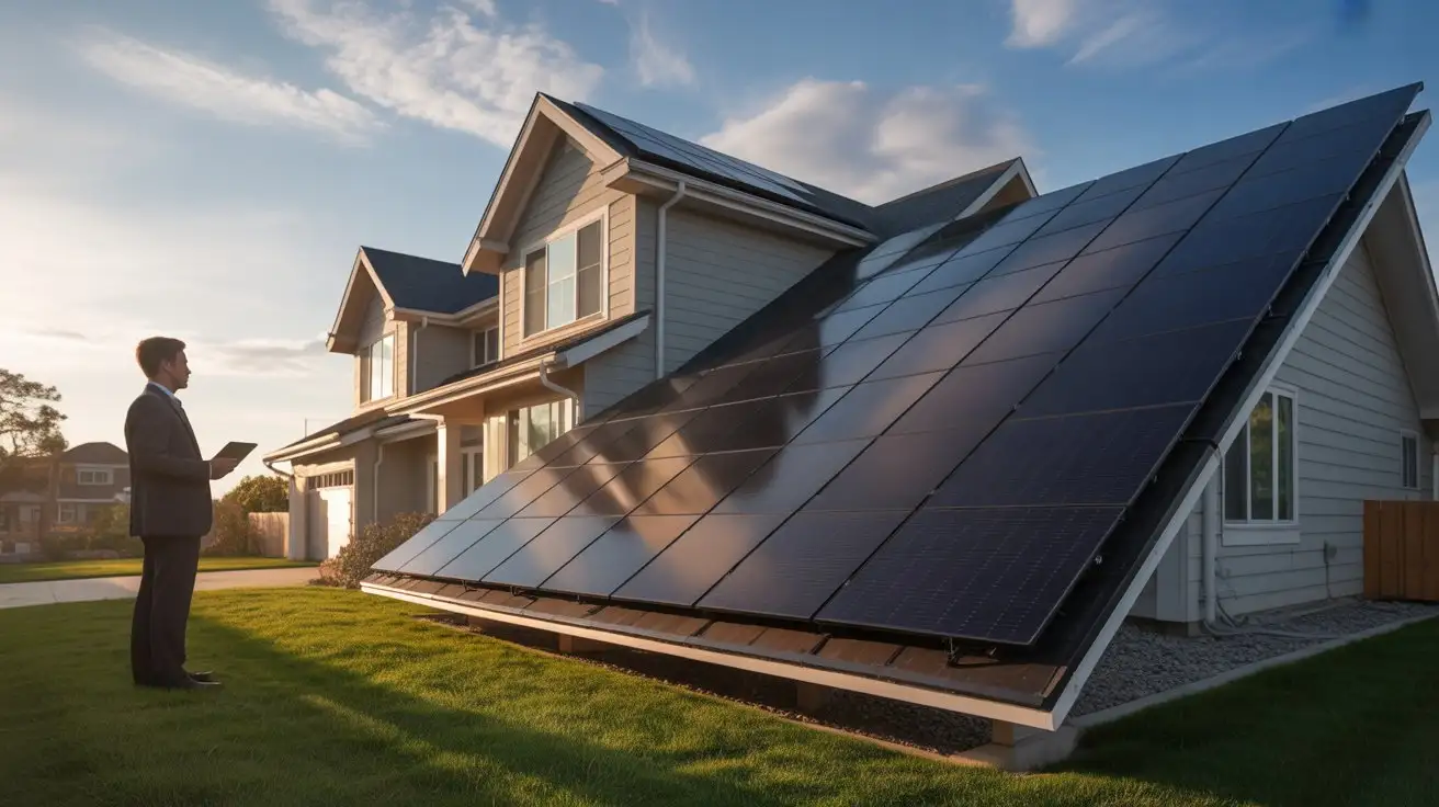 Home solar panel system with homeowner calculating how much do solar panels cost after incentives in the USA.