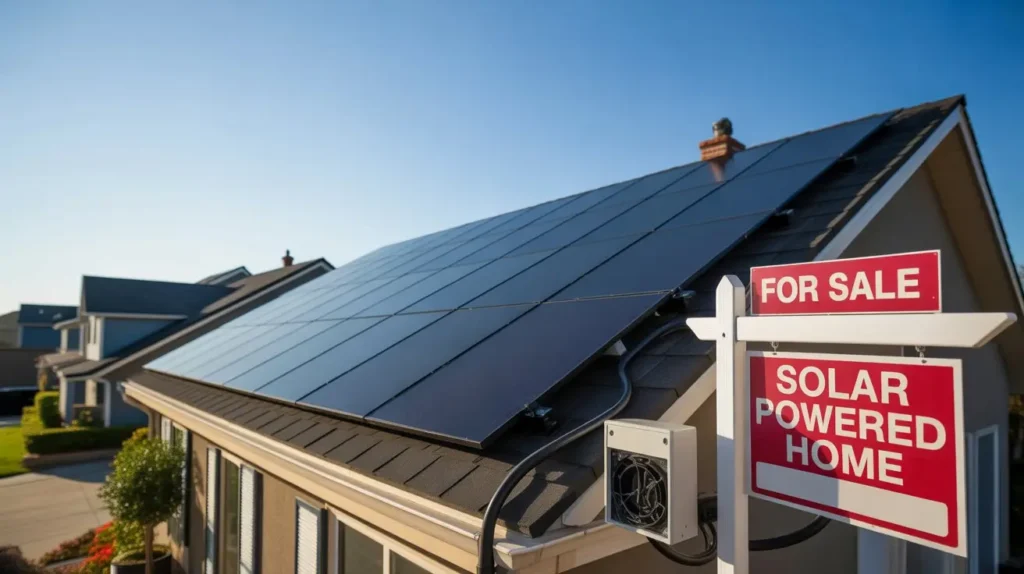 Solar powered home with for sale sign explaining how much do solar panels cost after incentives in the USA.