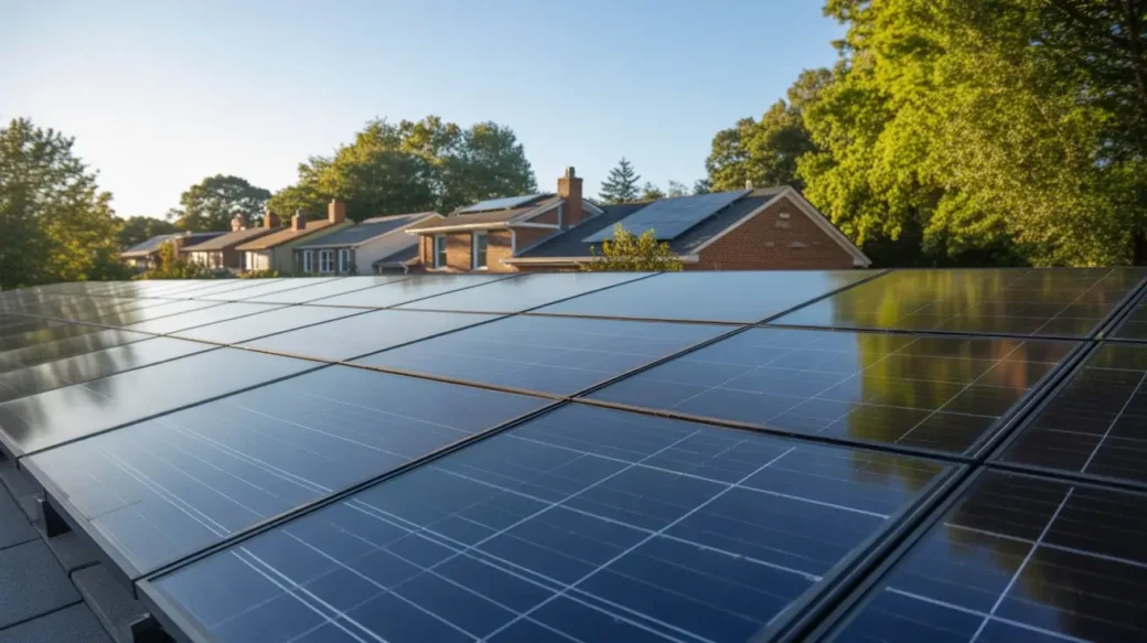 Solar panels explained simply  for Maryland modern rooftop solar system installed in a residential neighborhood