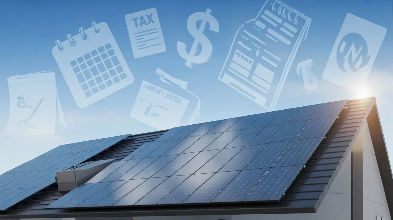 Solar Tax Credit Ending 2026 rooftop solar panels with tax and rebate icons