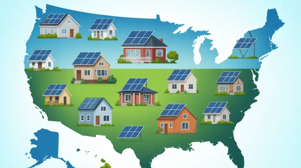 Multiple houses with solar panels across the United States about who is eligible for solar incentives in the USA