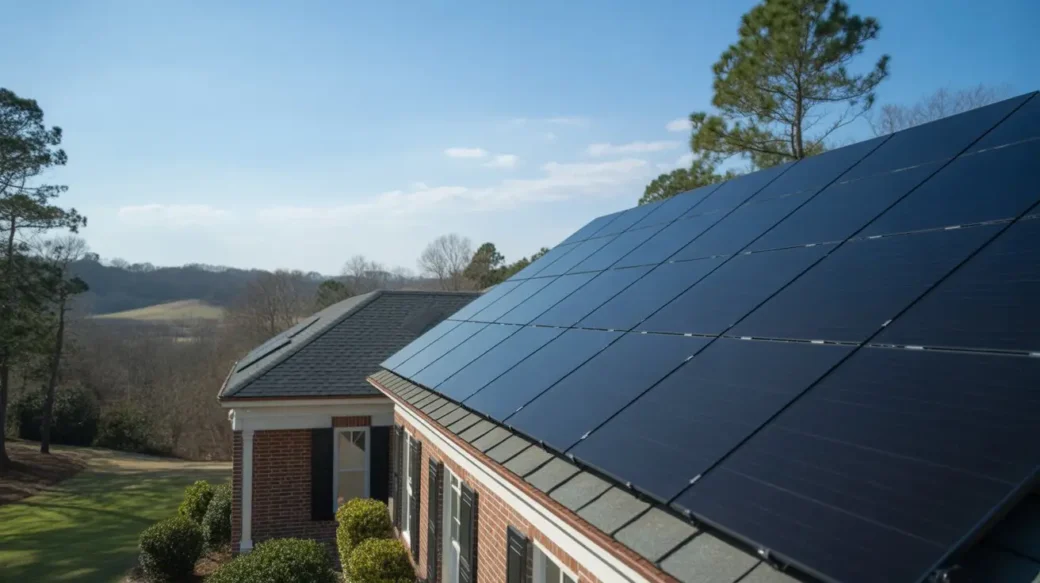 Residential solar panels on a Georgia home roof supporting why solar panels are worth it in Georgia for long-term savings.
