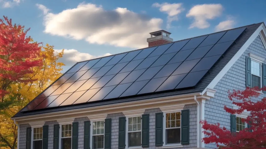 Modern home with rooftop solar panels explaining why solar panels are worth it in Massachusetts