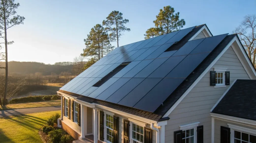 Modern home with rooftop solar panels showing why solar panels are worth it in North Carolina