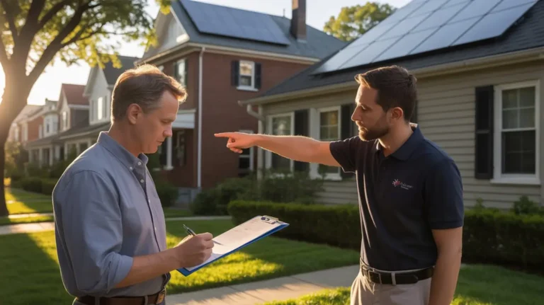 Homeowner discussing contract issues related to Solar Panel Class Action Lawsuit 2026