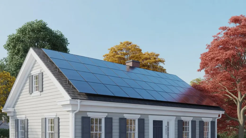 Home with rooftop solar system example for Solar Panel Cost Calculator Massachusetts