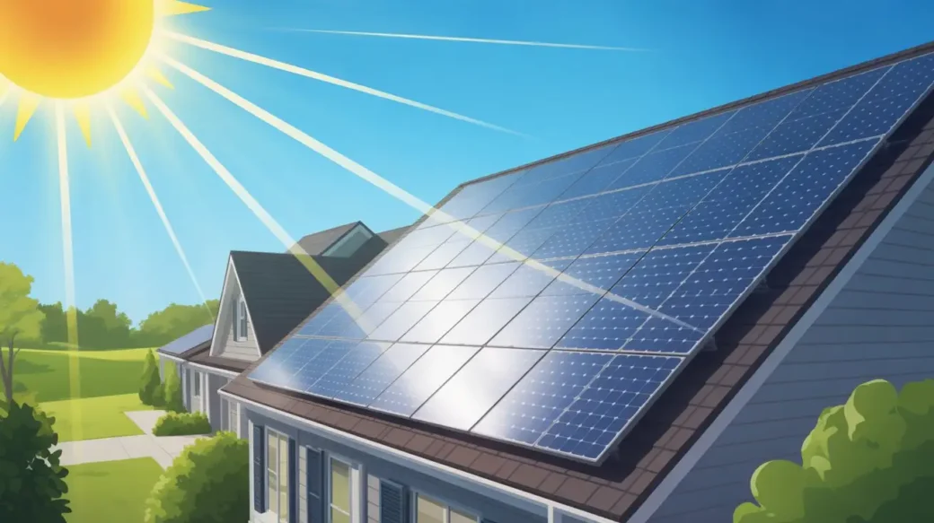 House with rooftop solar panels under bright sun explaining solar panels explained simply for Georgia.