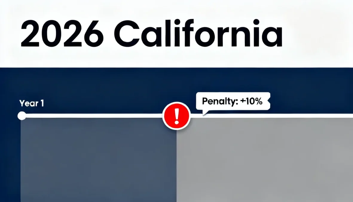 A 2026 California timeline showing a 10% penalty milestone, useful for a PACE Loan Solar Attorney to explain late payment consequences.