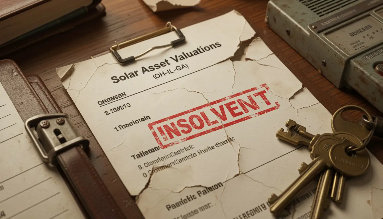 A 3D isometric model of a large commercial solar facility split between decommissioning old panels and installing new Tier 1 hardware for Commercial solar asset liquidation services.