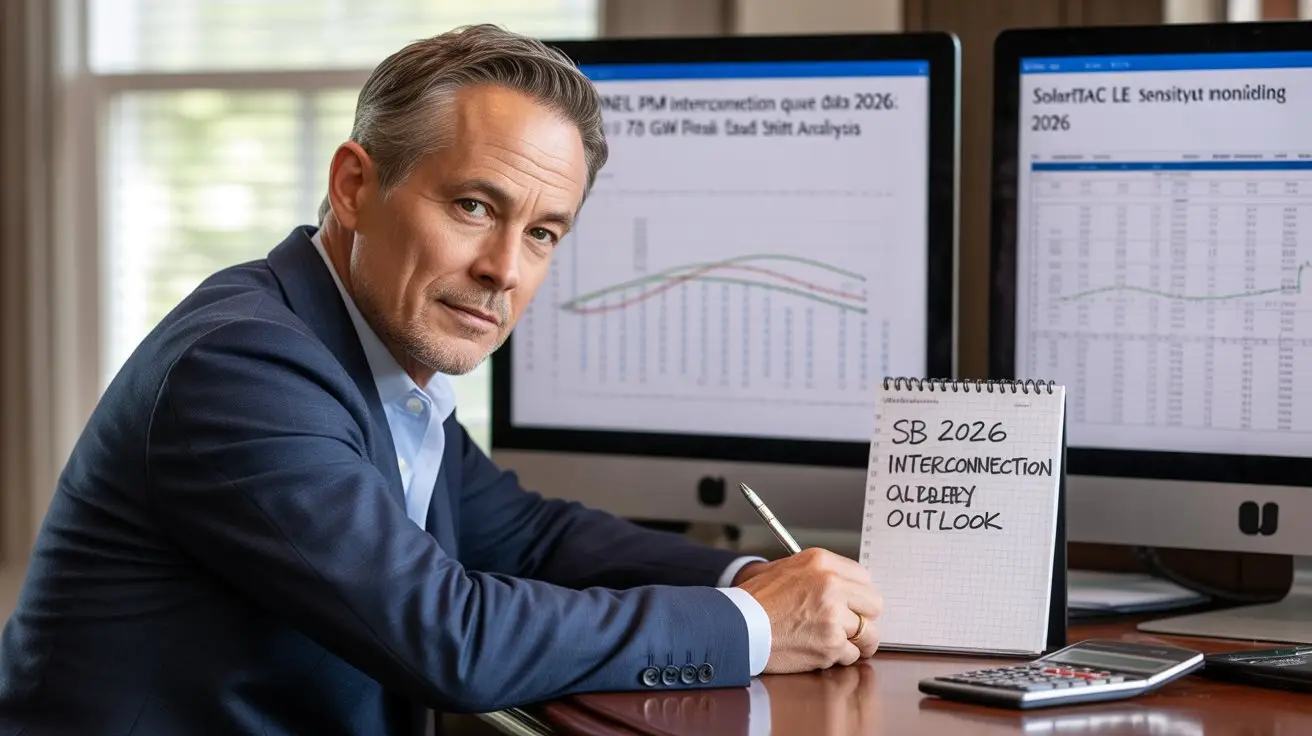 A close-up portrait of senior energy analyst Morgan Lee at his workstation, actively reviewing a 2026 NREL PJM Interconnection Queue data dashboard and LCOE modeling charts to provide expert investigative solar ROI reporting.