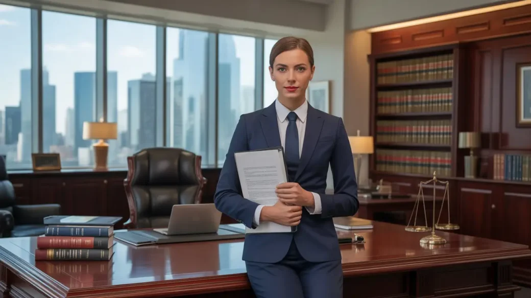 Solar Fraud Attorney and Legal lawyer holding documents in corporate law office