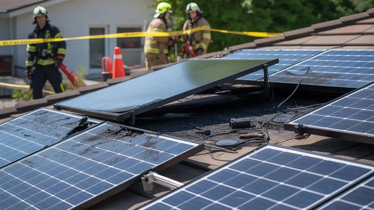 Solar panel fire damage on residential roof highlighting risks for Solar Panel Fire and Safety Litigation