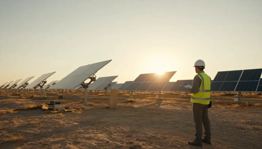 A solar valuation expert inspecting a utility-scale solar farm to prepare evidence for a property tax litigation dispute in Texas.