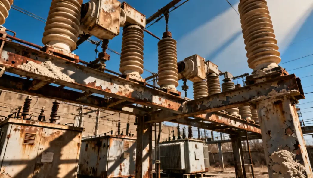 A 3D isometric labeled diagram of a utility distribution substation for a utility-scale solar farm.